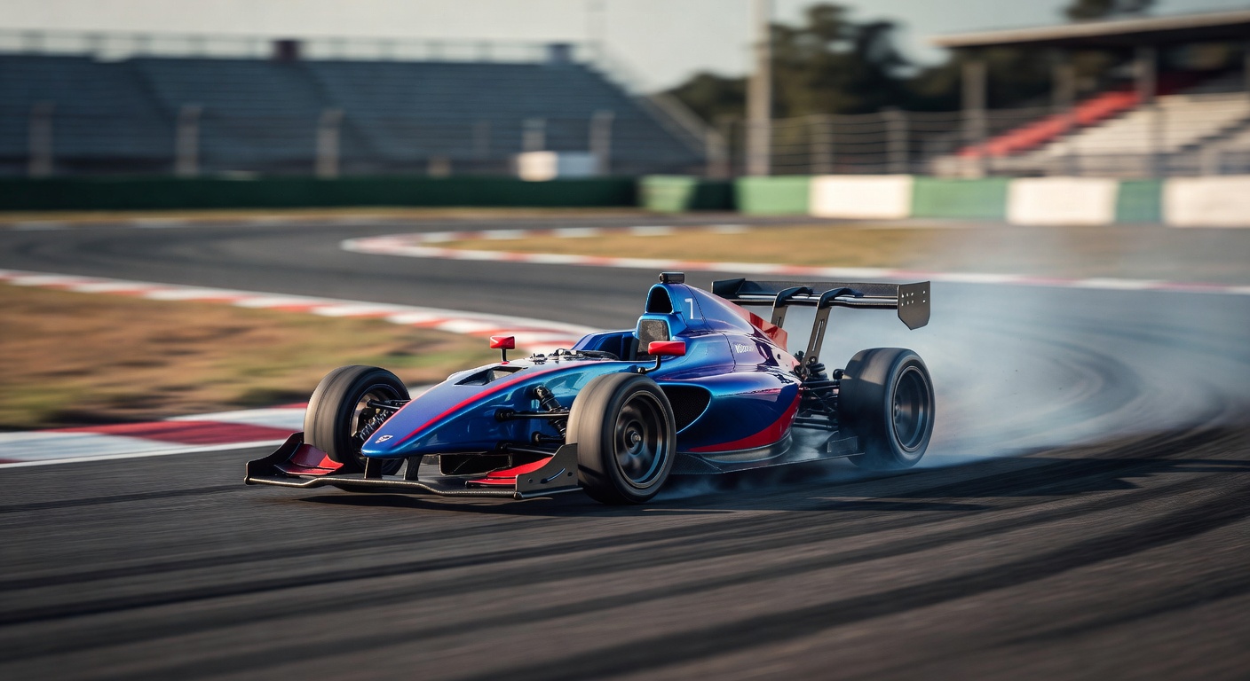 High-performance RC racing car drifting on a track with motion blur
